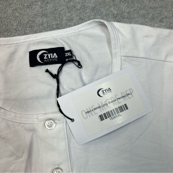 Zyia Active Shirt Mens 2XL XXL White Long Sleeve Henley Cotton Blend Stretch NWT - Picture 6 of 9